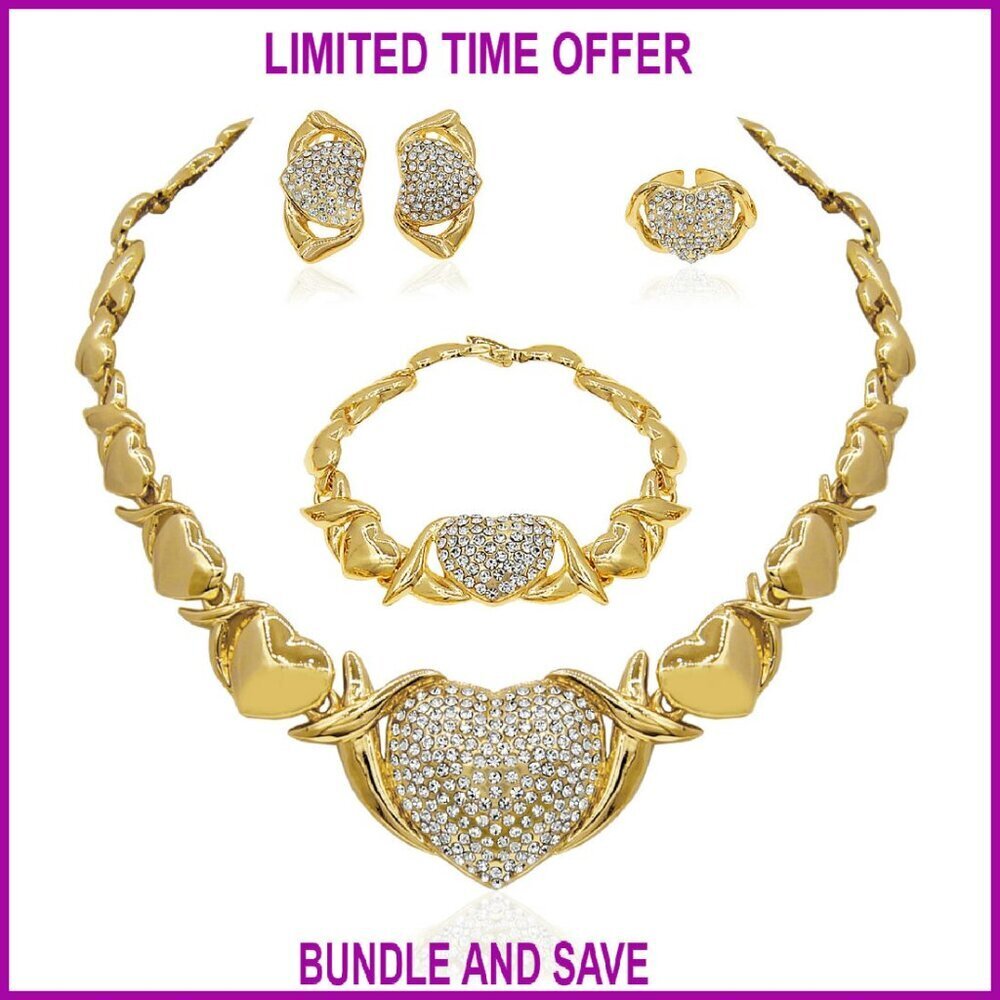 18K Gold Plated Jewelry Set Necklace Earrings Bracelet Adjustable